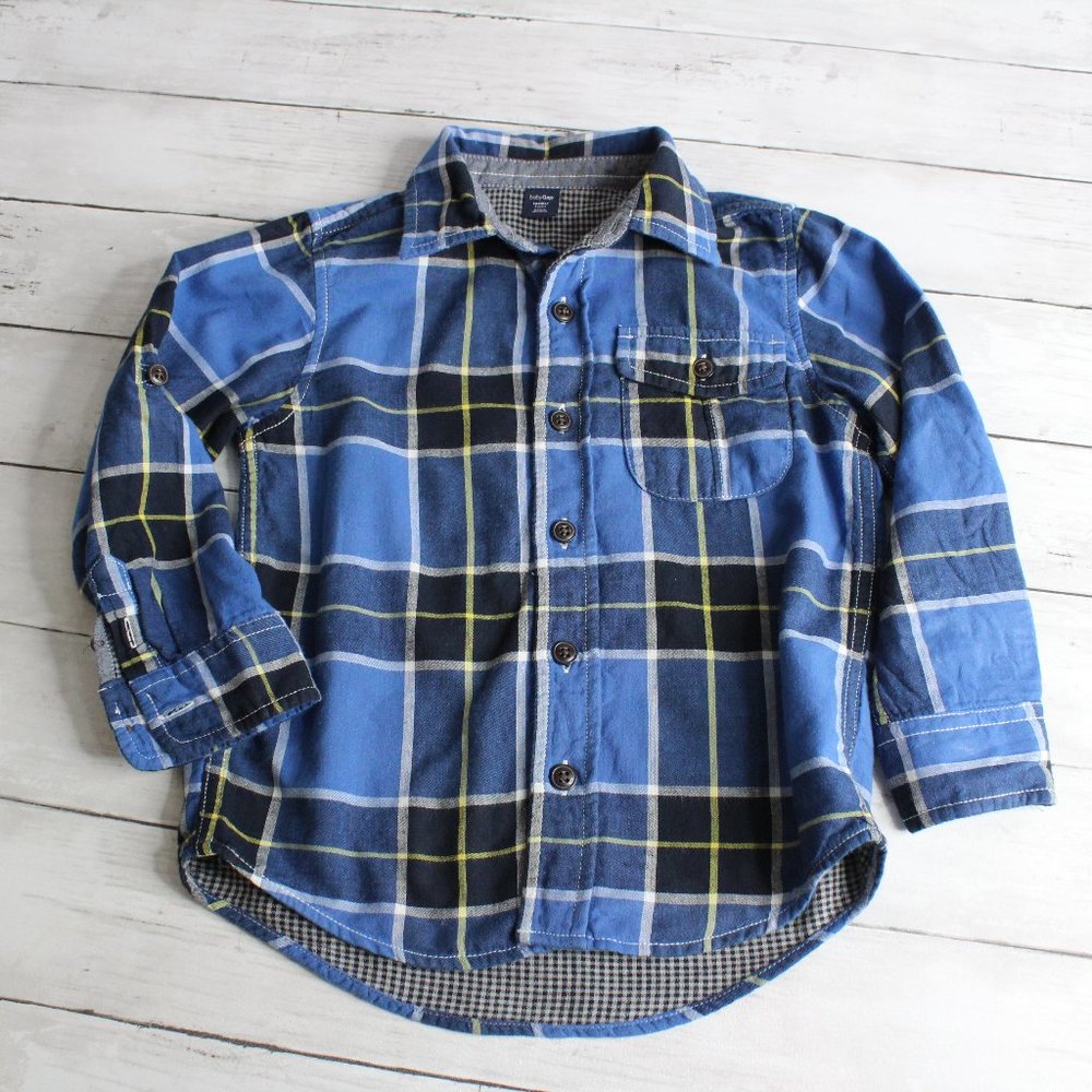 Baby Gap Boy's Button Down Dress Shirt Size 5T 5 Blue White Yellow Plaid